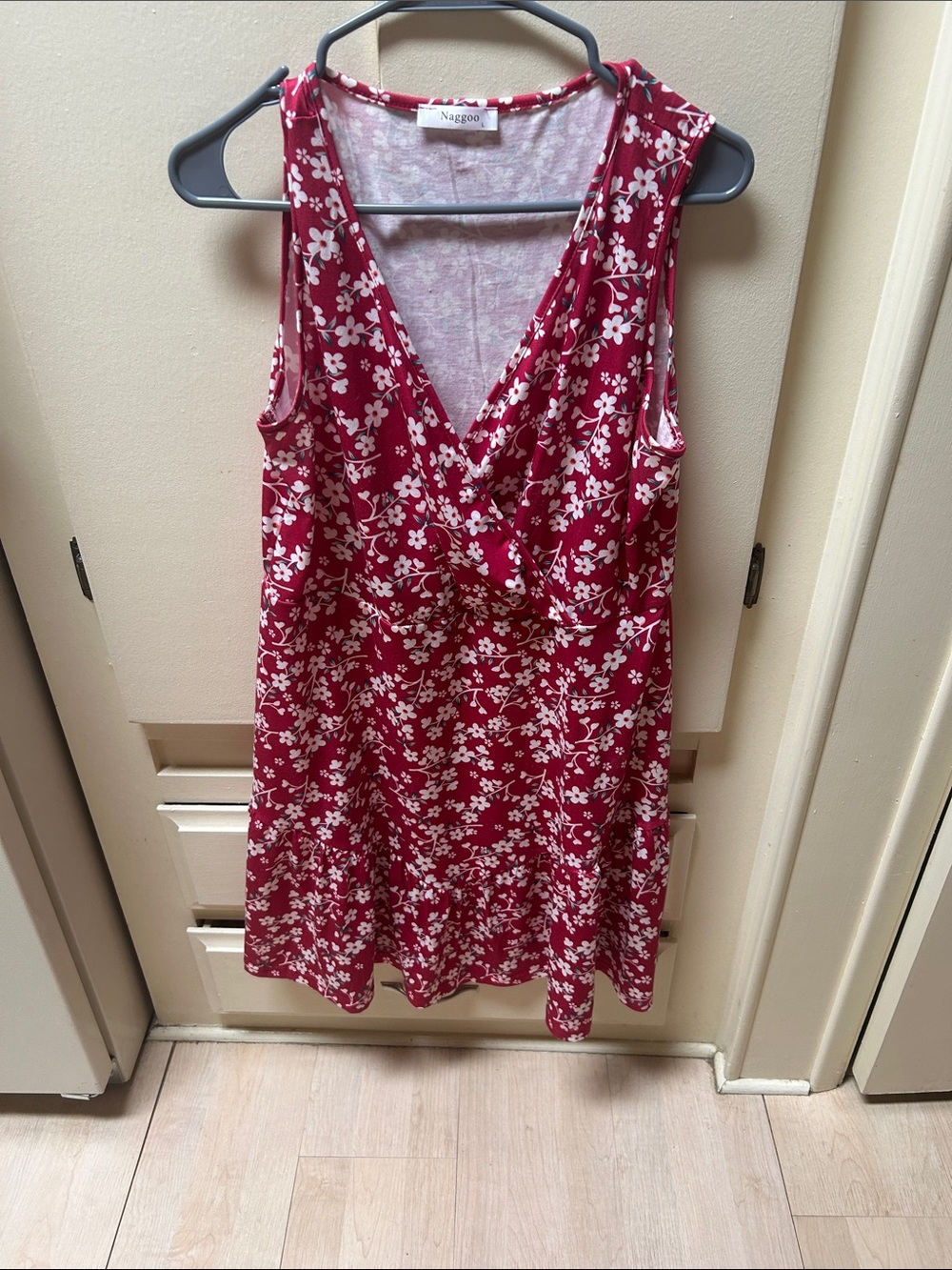 Naggoo Red Floral Sleeveless V-Neck Dress